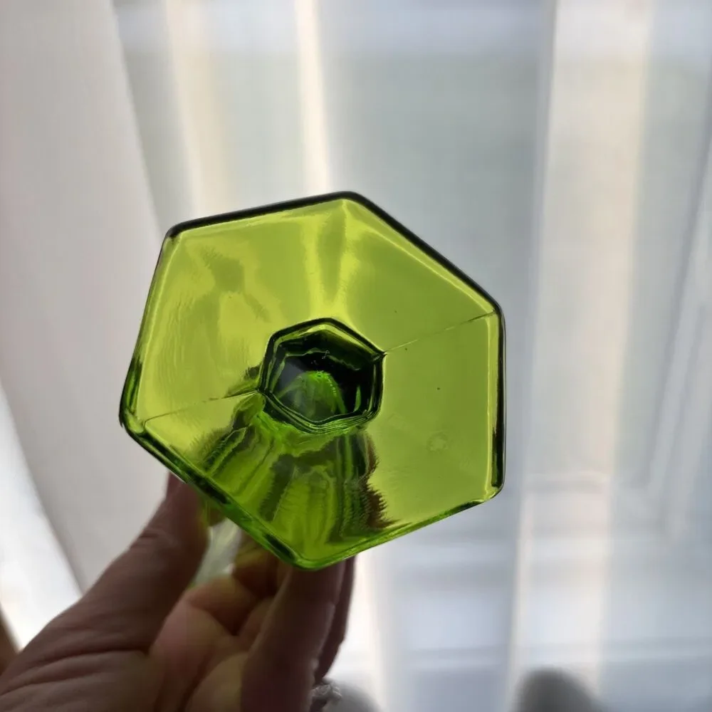 Mid-Century Modern Green Swung Glass Vase, 10”